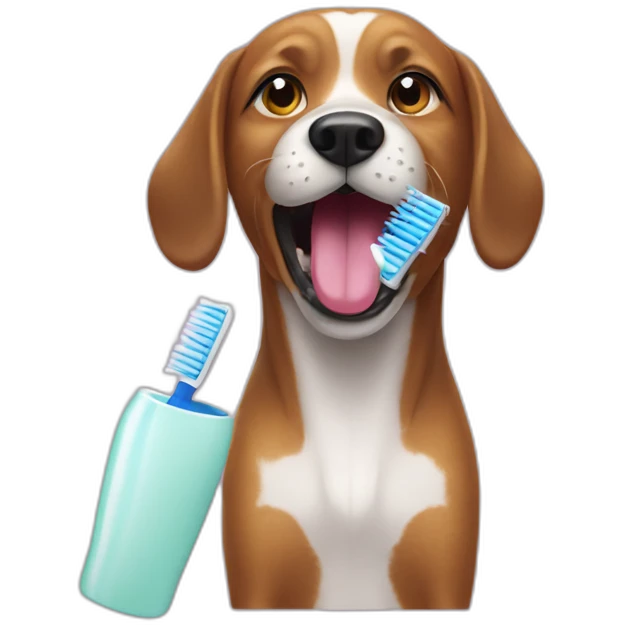 dog and toothbrush next to the mouth emoji