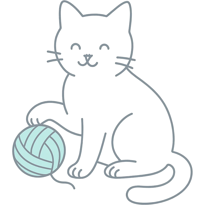 cat sitting with a ball of yarn, minimalistic pastel illustration with clean lines emoji
