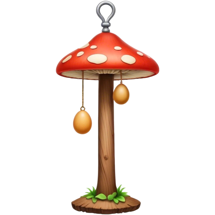 a vascular brown wooden mast with a mushroom shaped bell on the top, and two small brown eggs attached at the bottom emoji