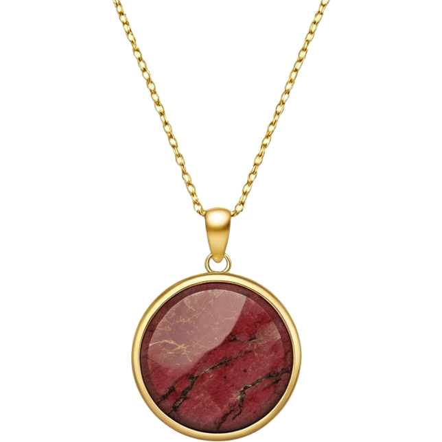 polished round wine granite pendant on a delicate gold chain emoji