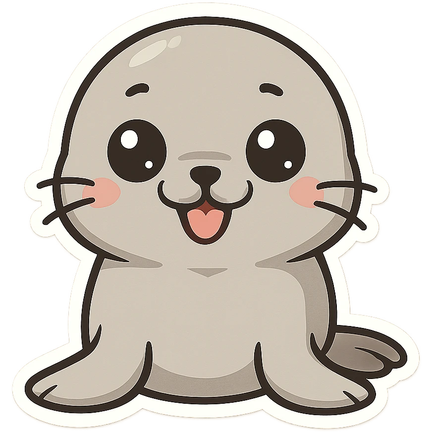 cartoon seal, front view, big eyes, playful expression emoji