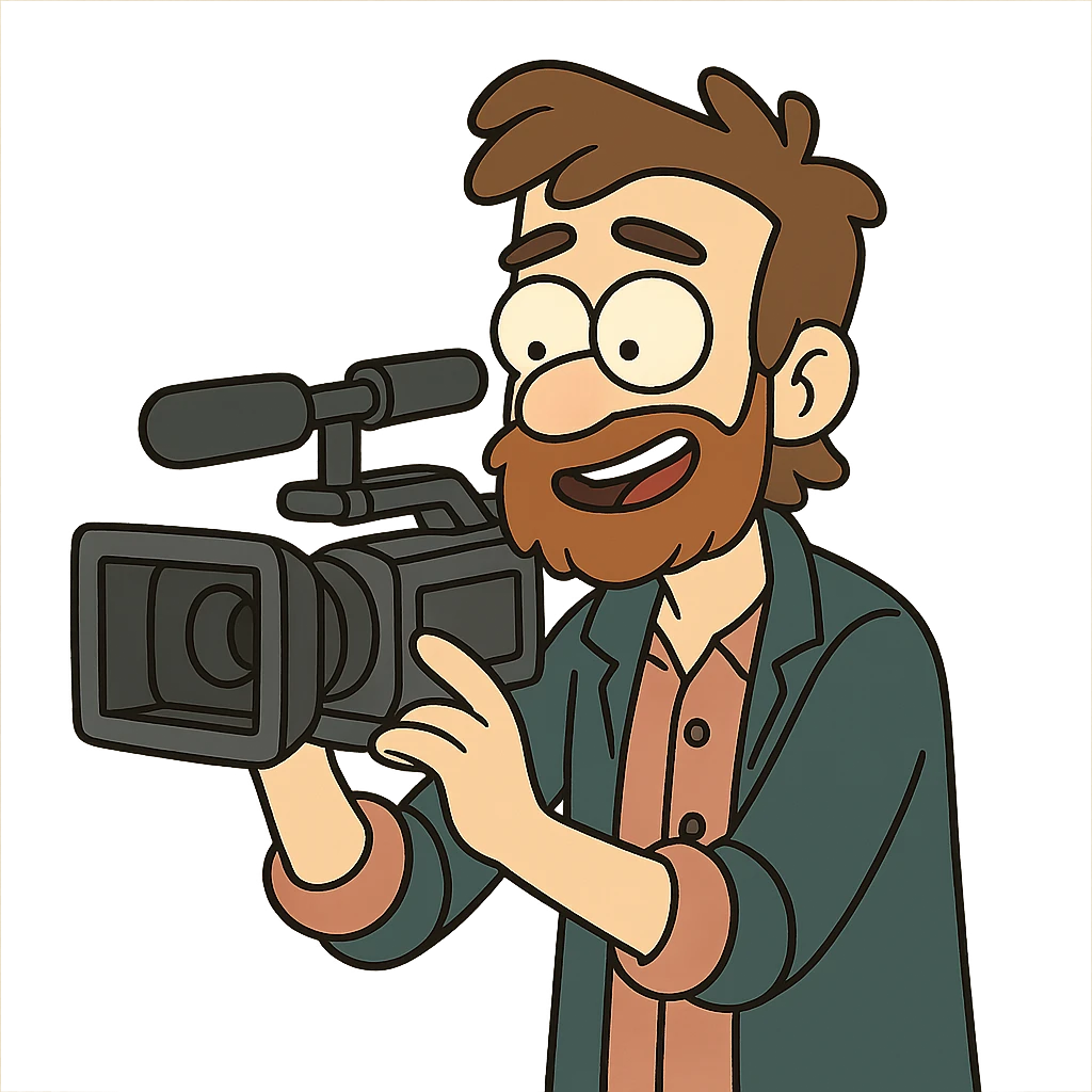 a filmmaker holding a camera, modern cartoon style emoji