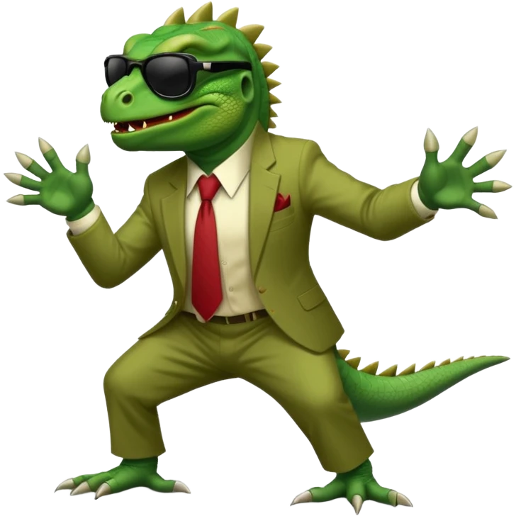capitalist iguana banker godfather with black sunglasses breakdance scaring emoji