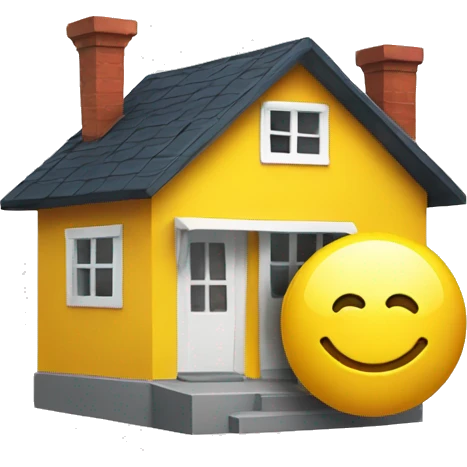 smiling emoji with a yellow home in its mouth emoji