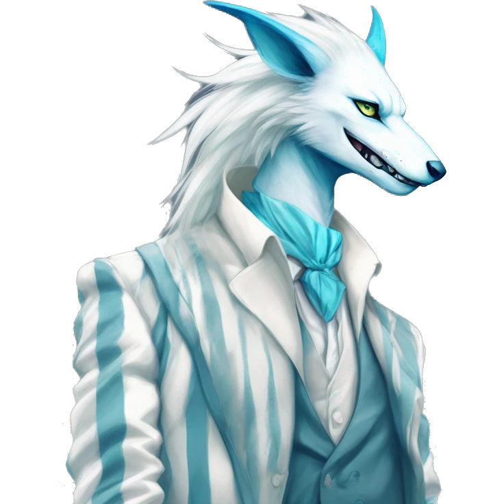 White badass elegant wild beautiful natural cute badass epic anthro modern albino sergal-vernid-creature with cyan mane with cyan edgy stripes, full body, blue pretty hair, outside, modern, aesthetic, art by LiLaiRa, art by art by Falvie emoji