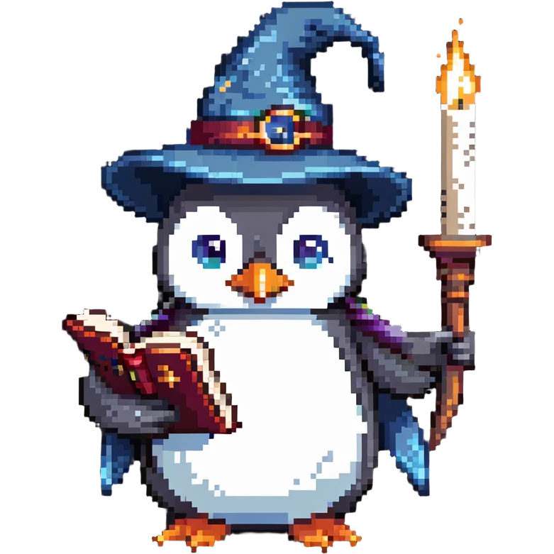 penguin wizard with spell book emoji
