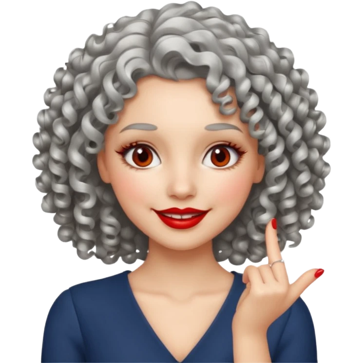 silver, curly haired, smiling pretty lady, fingers crossed emoji