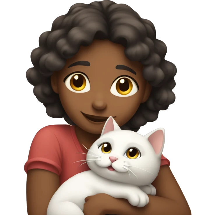 A girl hugging her cat and being happy emoji
