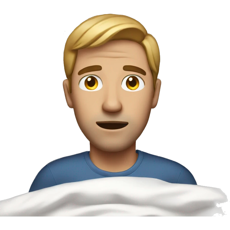 White man in bed with eyes open emoji