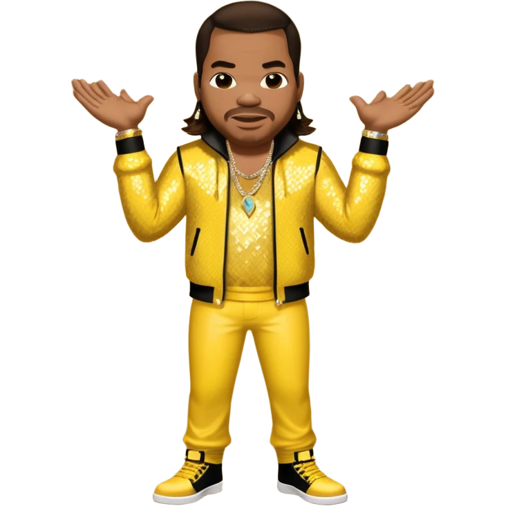 Busta Rhymes with dark brown hair, yellow sequin outfit emoji