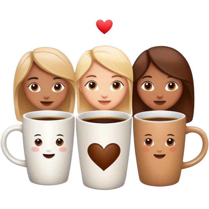 friends drinking coffee in a mug with the logo “v.love” emoji