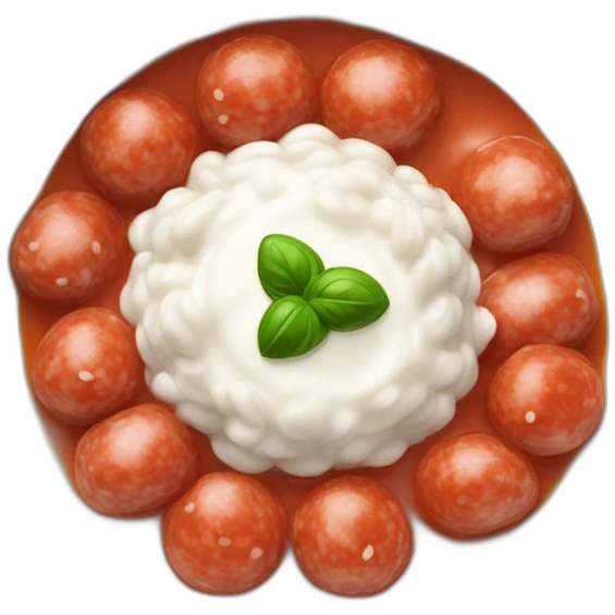 Plein de rondelles de saucisse mélanger à de la sauce tomate sur du riz blanc dans un petit bol emoji