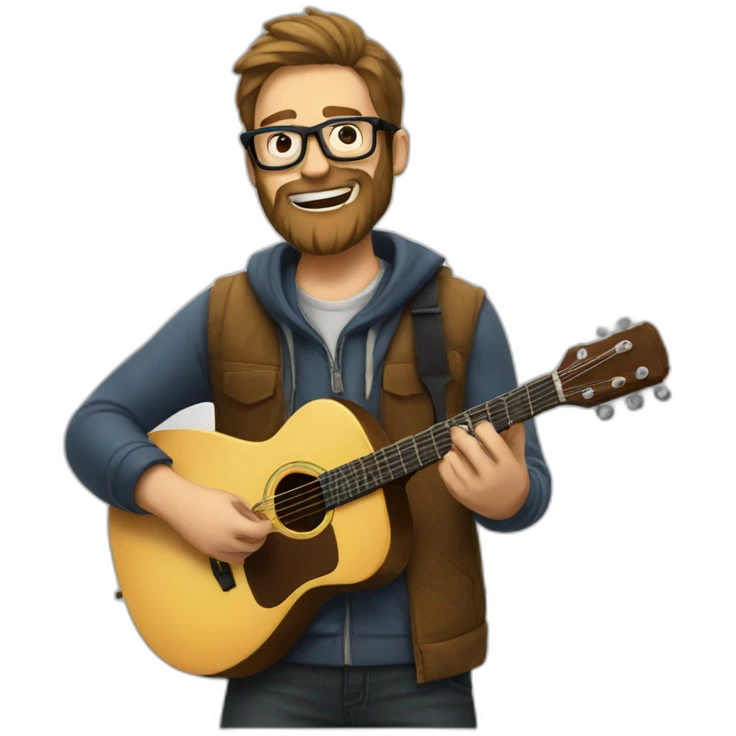 Guy with beard, glasses playing guitar emoji