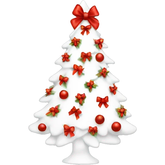 Aesthetic white Christmas tree with a red bow  emoji