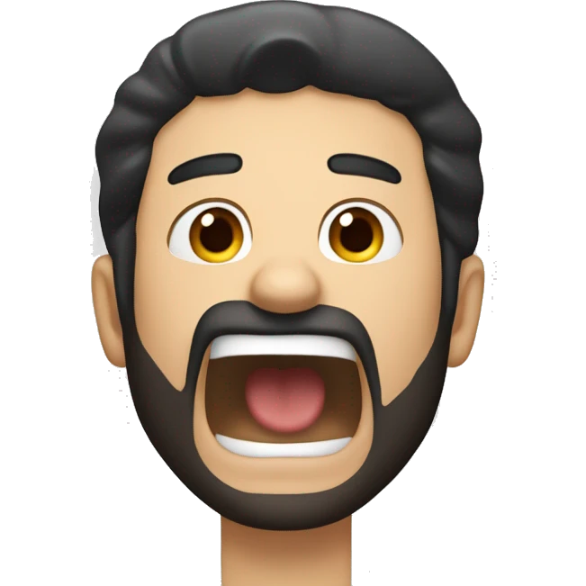 a caucasian guy with black hair and beard screaming with his hands up emoji