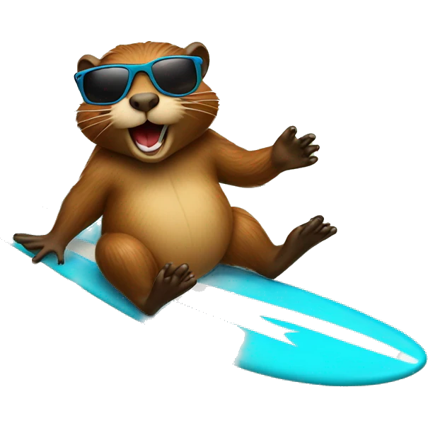 beaver with sunglasses riding a surfboard on waves emoji