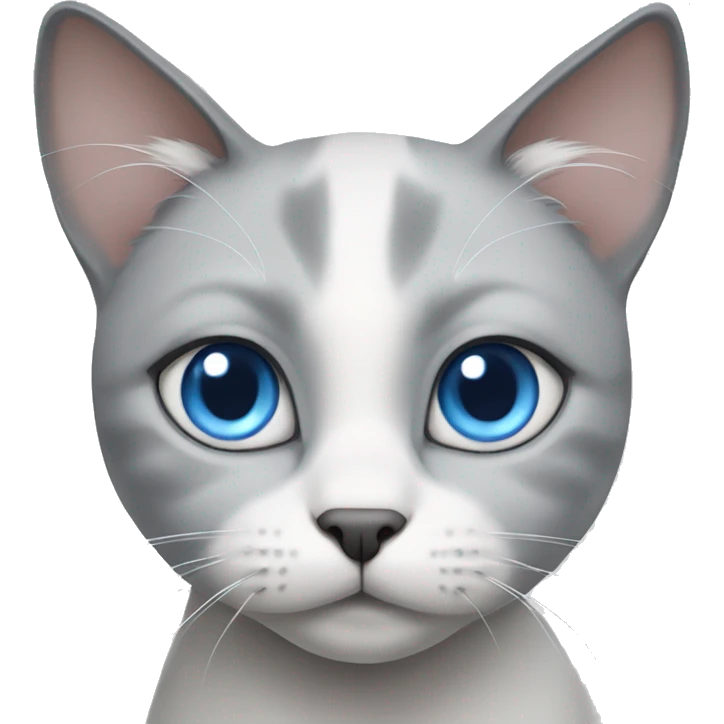 gray white cat with blue eyes asks for food with plaintive eyes emoji