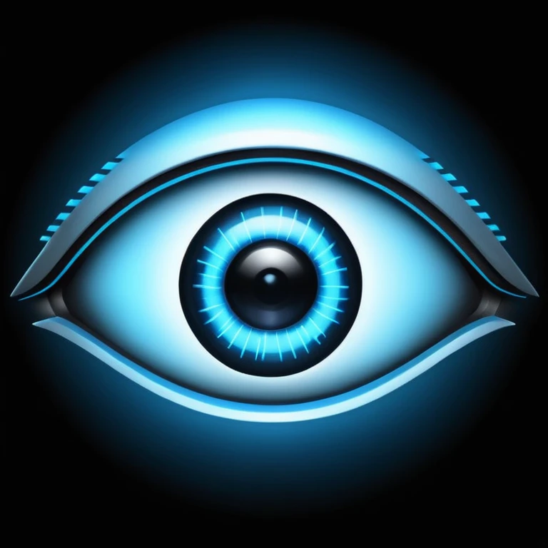 A mysterious AI eye glowing in the dark, cyberpunk style, black background emoji