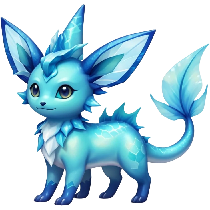 Shiny Sparkly Ethereal Iridescent Nebulae Exotic Colorful Vaporeon-Glaceon-Amaura-Aurorus-Fakémon-hybrid-creature (full body)  emoji