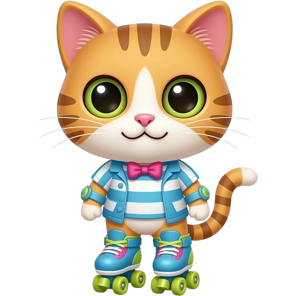 cute cat on vibrant roller skates, front facing emoji