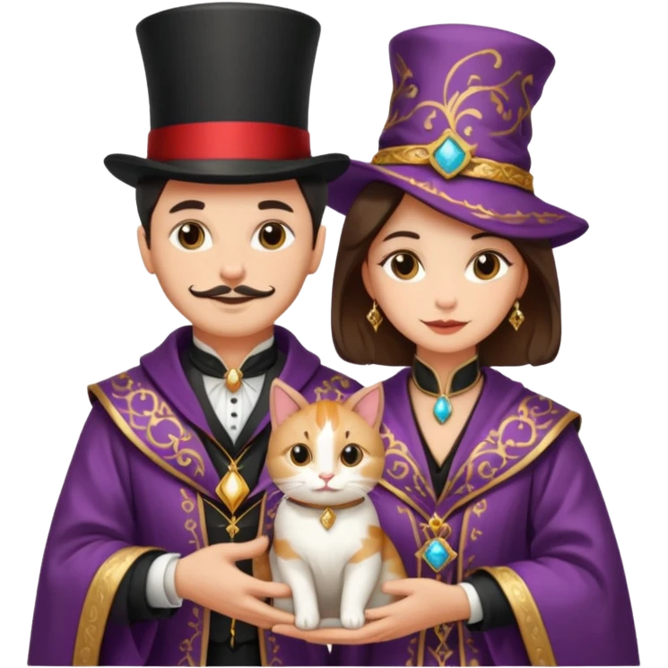 magician couple and their pet cat emoji