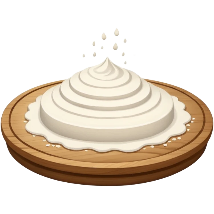 pour flour on circular wooden plate with curved edges emoji