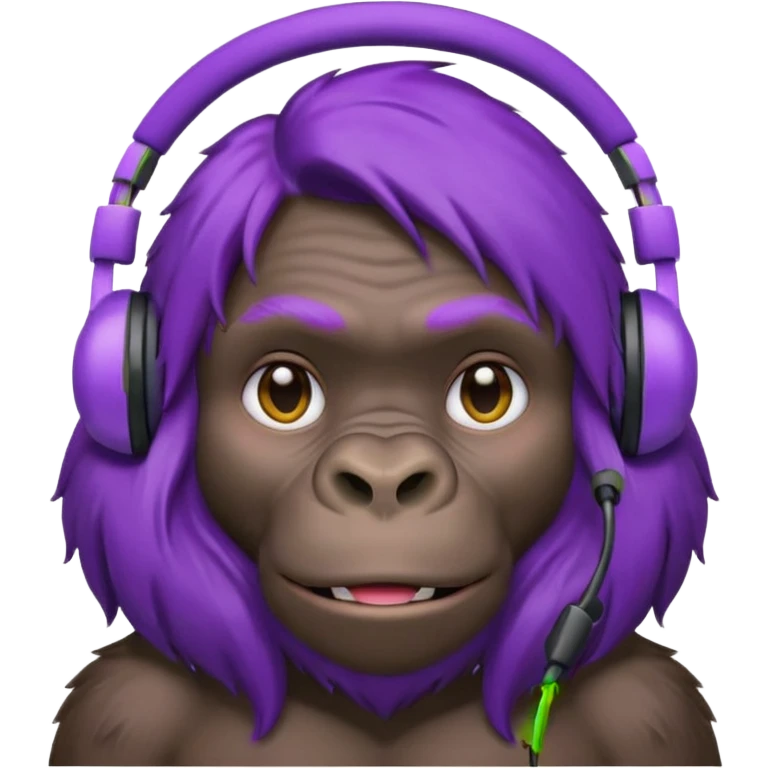 purple haired gorilla head with headset, apple style emoji, no text, slightly different expression emoji