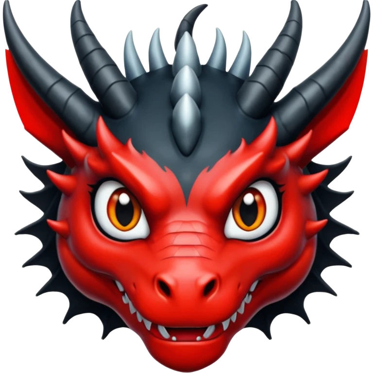 Un dragon noir aux yeux rouges brillant, puis des grandes cornes noires, style anime emoji