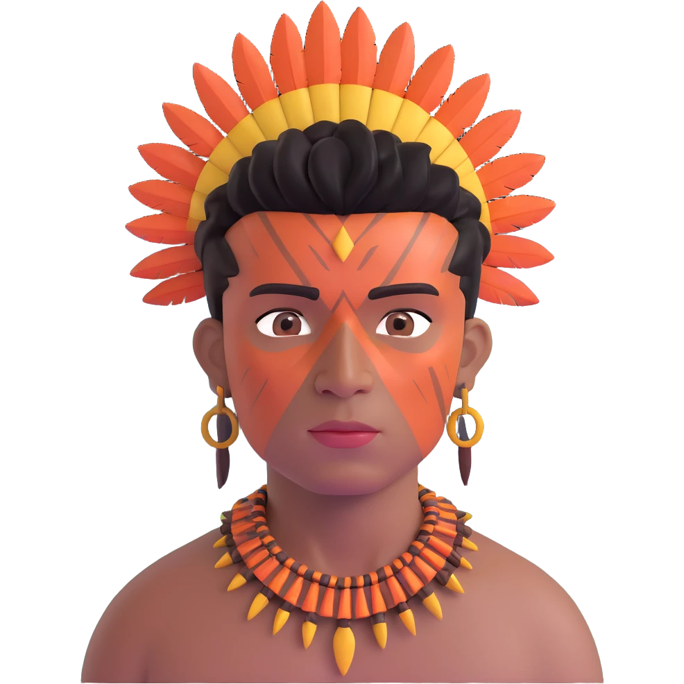 indigenous man with black mohawk hairstyle and reddish-copper skin tone, with Dois Irmãos Mountain (Two Brothers Mountain) of Rio de Janeiro in the background emoji