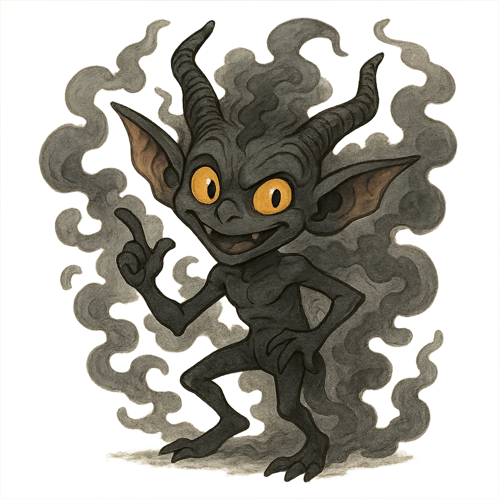 Igor the mephit, cartoonish fantasy imp, smoky aura, fantasy style, playful emoji
