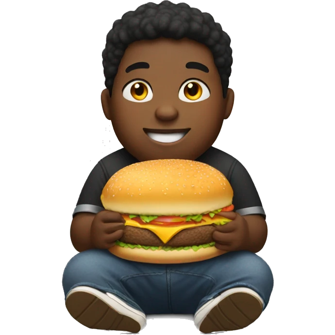 chubby black boy eating burger emoji