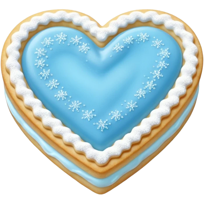 Realistic shortbread cookie in the shape of a heart with baby blue jelly middle filling and sprinkled powder sugar on top. emoji