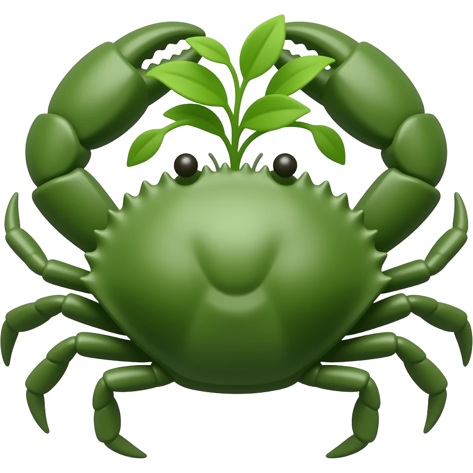 A green crab with a plant growing on its back emoji