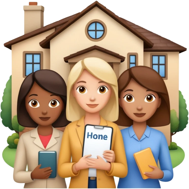 3 women holding a home title emoji