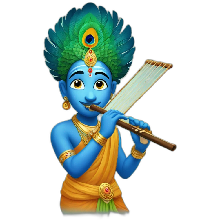 Krishna playing flute with peacock feather on head emoji