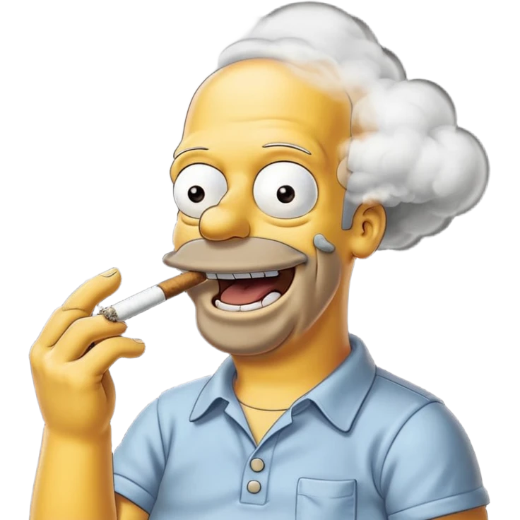 Hommer Simpson ki fumme un enorme joint plien de fumme dans le decord et il rigole  emoji