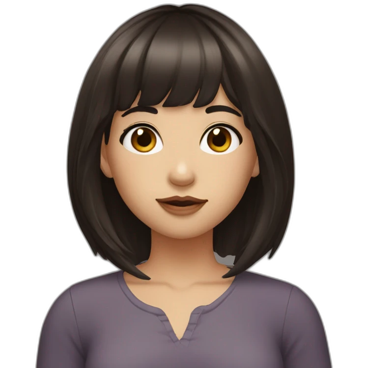 girl with dark brown long hair and bangs with monolids emoji