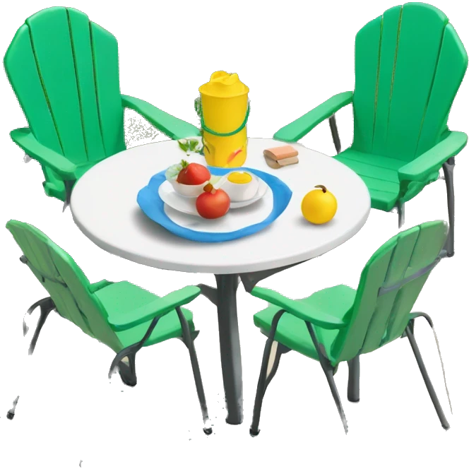 2 plastic lawn chairs around small table emoji