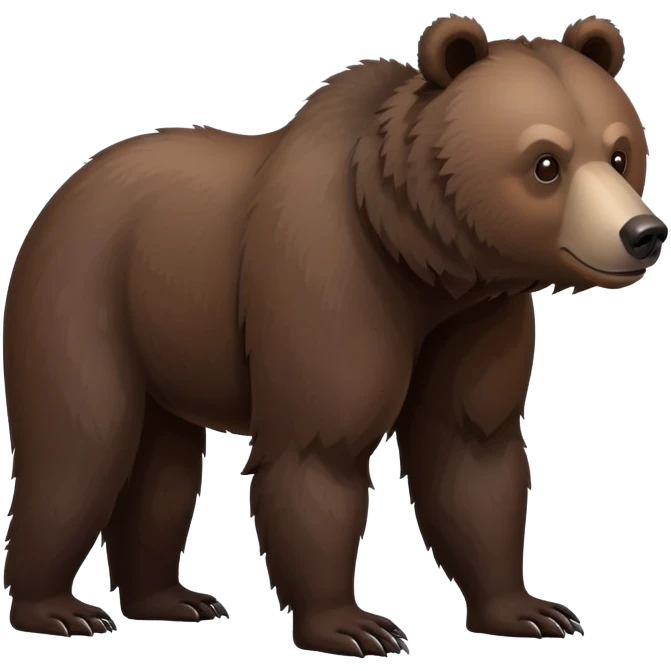 Dark brown grizzly bear on four legs with natural fur texture, minimalist design, very dark brown coloration emoji