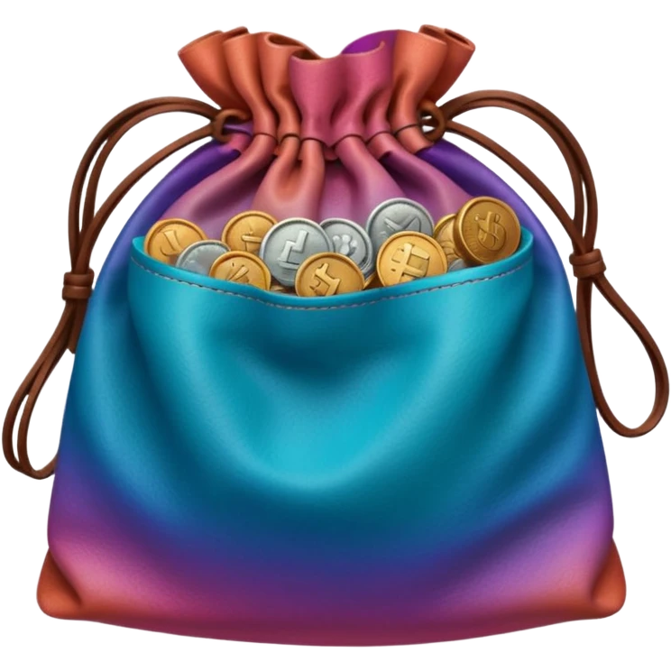 coins inside brown leather bag

Change coins color in in gradient of turquoise, blue, pink, purple, and coral emoji