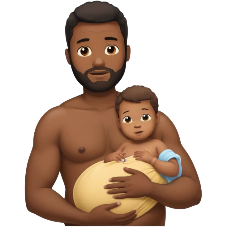 A shirtless pregnant burly black man breastfeeding his baby emoji
