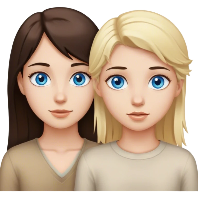 Brunette girl with blus eyes and blonde boy with brown eyes emoji