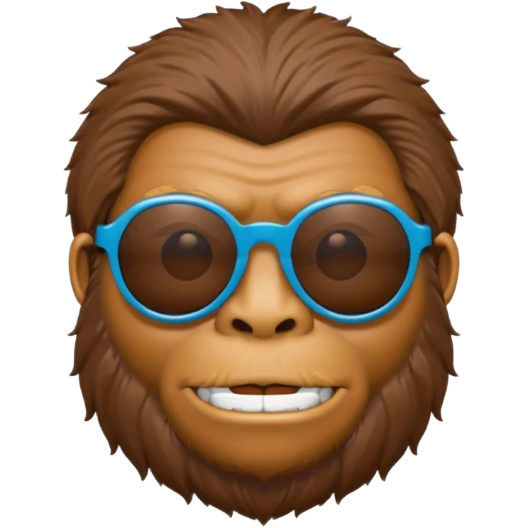 Bigfoot emoji wearing sunglasses, apple emoji style, round face, simplified features, bright colors emoji