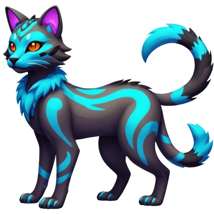 Neon-colored fantasy feline-vernid-protogen-primagen-fursona animal creature full body with intricate markings  emoji
