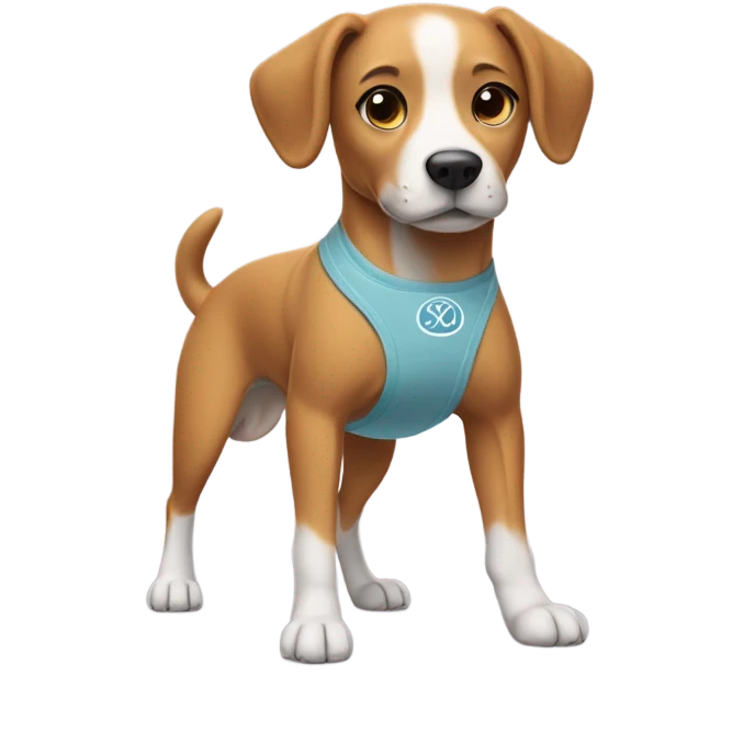 A dog wearing lululemon emoji
