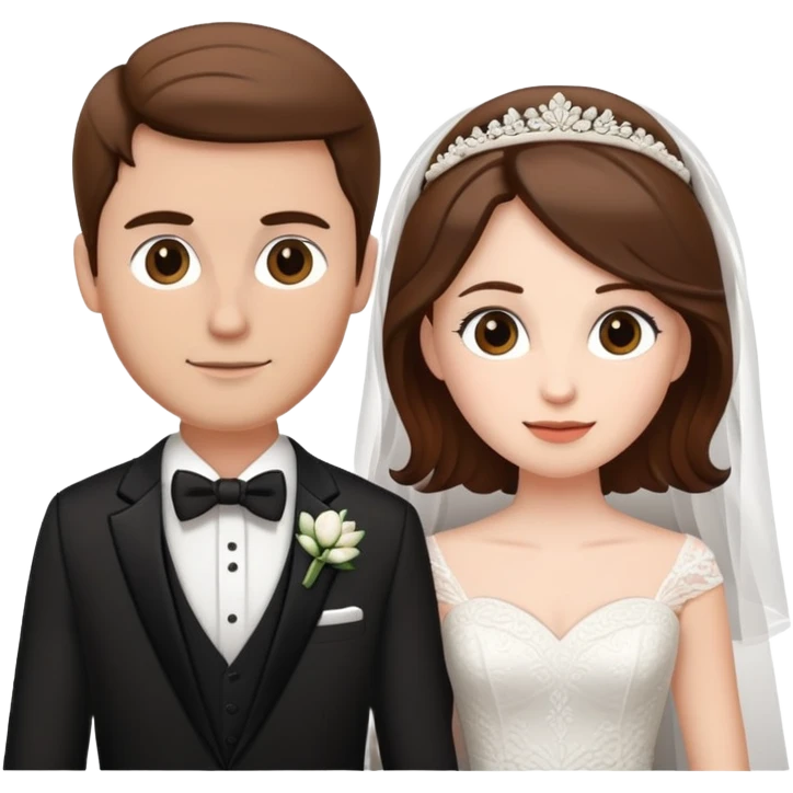 bride and groom white skin brown hair emoji