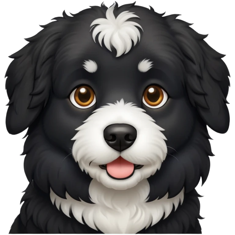 black dog with slightly curly hair and a white chest emoji