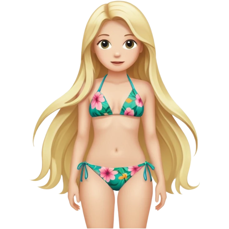 blonde girl long hair in floral bikini  emoji