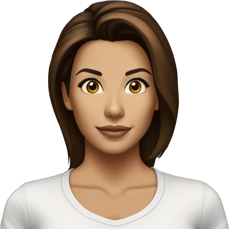 3/4 face, contrasted, shadow, light, Eva Longoria expression, standing from a distance, thin nose, brunette woman, hazel eyes, long eyelashes, dark shoulder shaded hair, white t-shirt, jeans, white sneakers emoji