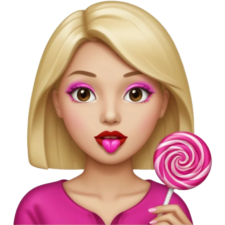 A lollipop in the guys mouth with Long nails and has glossy lips emoji